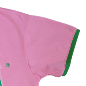 Camiseta AKA Pink Ringer con ribete verde y letras griegas bordadas, camiseta informal para mujer, color rosa y verde - Product Image 2