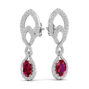 REYES Exquises Boucles d'Oreilles Pendantes en Or Massif 14K avec Diamants et Rubis Taille Ovale 2,3 Carats, Bijoux Fins pour Mariage et Soirée - Product Image 5