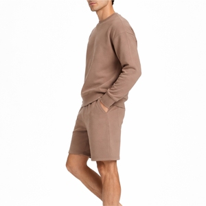 Men Solid Color Crewneck <b>Fleece</b> <b>Sweatshirt</b> Shorts Set Casual Two Piece Tracksuit Comfortable Lounge Activewear Quick Dry Outfit - Product Image 3