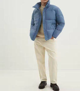 Veste d'hiver pour homme en duvet bleu, coupe-vent, fermeture éclair, col montant, coupe régulière, épaisse, 100% polyester, couleur unie - Product Image 3