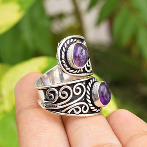 Purple Amethyst <b>Adjustable</b> <b>Ring</b> 925 Sterling Silver <b>Adjustable</b> Jewelry Natural Amethyst Statement <b>Ring</b> - Product Image 4