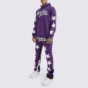 Survêtement à capuche pour homme en molleton 100% coton respirant, style streetwear automne, avec impression en relief, logo personnalisé, motif uni - Product Image 2