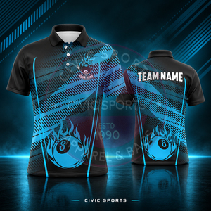 Camiseta Polo Personalizada de Billar con Número 8 para Hombre, Manga Corta, Cuello con Botones, Estampado Digital, Deportiva, Unisex, 100% Poliéster - Product Image 1