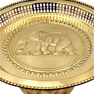 12 "beau plateau en laiton antique thaïlandais classique de piédestal avec la conception d'éléphant. Parfait pour hôtels, restaurants servant assiette. - Product Image 2