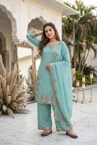 Conjunto de Salwar Kameez Bordado para Mujer, con Trabajo de Hilos, Tradicional Indio Pakistaní, para Bodas, Diwali, Talla XL, Secado Rápido, para Todas las Temporadas - Product Image 2