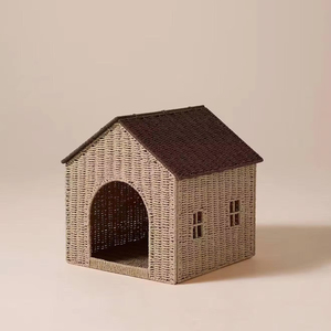 เฟอร์นิเจอร์สัตว์เลี้ยงทำมือจากวัสดุธรรมชาติ เตียงแมวเตียงสุนัข บ้านสุนัขพับได้ทำจากเชือกกระดาษ ที่พักสัตว์เลี้ยงในบ้าน บ้านสัตว์เลี้ยงหวายพร้อมเบาะ - Product Image 1