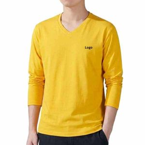 เสื้อยืดคอวีแขนยาวทรงหลวมสำหรับผู้ชายแบบสั่งทำพิเศษ ขายส่ง ผลิตจากผ้าฝ้าย 100% ระบายอากาศได้ดี แห้งเร็ว คุณภาพสูง - Product Image 2