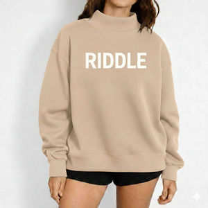 Sweat-shirt long décontracté à col roulé pour femme avec logo frontal, en tissu polaire doux, coupe décontractée, idéal pour la vente en gros, confort optimal - Product Image 6