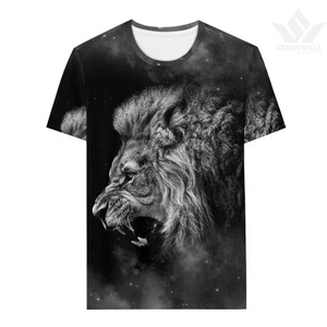 <b>Men's</b> Black Lion Graphic T-Shirt Short Sleeve O-Neck Regular Fit Casual Knitted Polyester Photo Print Tee - Product Image 4