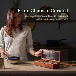 Boîte à épices en bois artisanale de qualité supérieure avec cuillère en bois |   Boîte à épices à 9 compartiments avec couvercle en acrylique et cuillère - Product Image 3