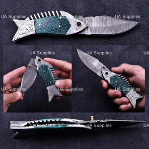 Handmade <b>Fish</b> Folding <b>Knife</b> Damascus Steel Pine Cone Handle Outdoor Survival Custom EDC OEM ODM Wholesale Manufacturer Drop - Product Image 3