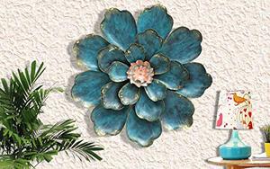 Décoration murale en métal bleu de luxe, sculpture florale 3D, art mural floral fait main, moderne, pour salon, chambre, bureau, décoration murale suspendue - Product Image 5