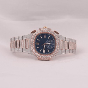 Montre pour homme en quartz de qualité supérieure entièrement sertie de diamants Moissanite, clarté VVS, acier inoxydable, cadran en cristal saphir, bracelet 10 bars - Product Image 4