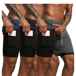 Pantalones Cortos Deportivos para Hombre 2 en 1 con Forro de Compresión, Pantalones Cortos de Gimnasio con Bolsillo para Teléfono, Proveedor Mayorista OEM - Product Image 5