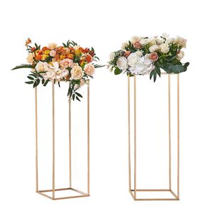 2 Pezzi Colonna Vaso in Metallo Dorato da 80 cm, Espositore Floreale Geometrico per Decorazioni Nuziali, Vetrina Floreale Rettangolare - Product Image 1