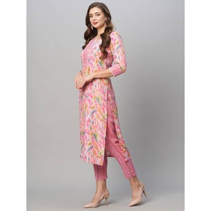ผ้าฝ้ายพิมพ์ลายด้านล่างสุดแฟนซีพร้อมสีชมพู dupatta - Product Image 1