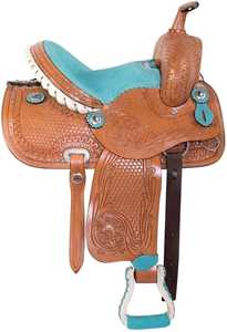 Selle Western Faite à la Main en Cuir Turquoise Tressé pour la Randonnée et le Plaisir - Product Image 1