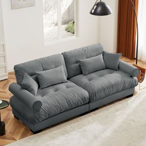 Grande Divano Moderno a Due Posti in Velluto con Braccioli Imbottiti e Cuscini Decorativi per il Soggiorno - Product Image 3