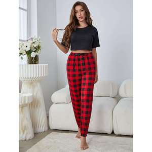 Elegant <b>Satin</b> Women's Summer Pajamas Set with Elastic Waist and Breathable Fabric - Product Image 3
