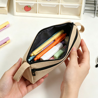Trousse à crayons en tissu de grande capacité pour garçons, pochette triangulaire pour crayons, organisateur de papeterie de couleur unie, sac à stylos simple à fermeture éclair pour étudiants