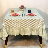 Nappe florale à volants en coton imprimé à la main, style bohème, vintage, pour table de salle à manger, idéale pour fêtes et mariages