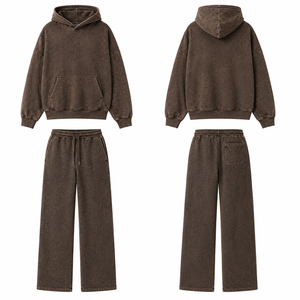 Conjunto de Sudadera Oversize con Lavado Ácido y Pantalones Anchos, Estilo Vintage Unisex, OEM ODM, Ropa Personalizada al por Mayor - Product Image 1