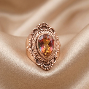 Pink Tourmaline <b>Ring</b> <b>925</b> Sterling <b>Silver</b> Rose &Yellow Gold Plated Vintage Boho Statement Handmade Gemstone Women Jewelry for Her - Product Image 1