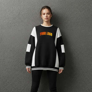 Sweat-shirts oversize pour femmes en deux tons, vêtements d'hiver, 100% coton molletonné, col rond, pull-over, sweat-shirts écologiques pour femmes - Product Image 2