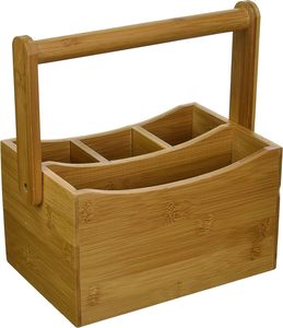 Porta utensilios de bambú con logotipo personalizado, con asa y compartimento, caja de almacenamiento para cubiertos, para restaurante, fiesta, venta al por mayor - Product Image 3