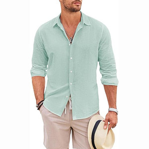 Camisas de Vestir de Lino 100% para Hombre, Manga Larga, Estilo Casual de Verano, Tejido, ODM, Patrones Sólidos, Se Acepta Logotipo Personalizado - Product Image 1