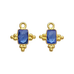 Kyanite <b>Quartz</b> 5x3 MM Gold Plated Gemstone Charms – Rectangle Crystal Connectors for Jewelry Making - Product Image 1