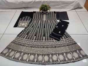 Renard gracieux Georgette Gharara semi-cousu lourd multi-fils broderie de paillettes avec Flair dos broderie pour fête-Eid Look - Product Image 2