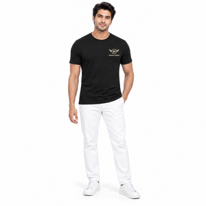 Camisetas de Hombre de Moda OEM de MANGOES FASHION, Nuevas y Modernas, de Poliéster/Algodón, con Estampado Digital en la Parte Delantera, Color Sólido - Product Image 3