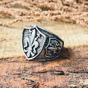 Anillo Fleur De Lis, Anillo de Sello Gótico con Escudo para Hombre, Plata Oxidada, Latón, Joyería de Moda, Venta al por Mayor - Product Image 6