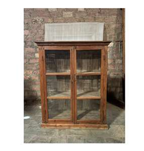 <b>Rustic</b> Solid Wood <b>Cabinet</b> Wooden Storage Unit Glass Door Display Cupboard for Dining Room Kitchen Home Interior - Product Image 6