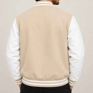 Blouson universitaire homme beige et blanc avec lettre L en relief, à capuche, col montant fin, coupe ajustée, respirant, pour l'hiver - Product Image 6