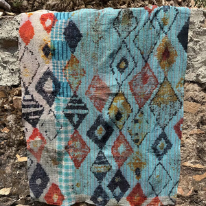 Handmade Persian Kantha <b>Quilt</b> Digital Print Bedspread, Soft Cotton Layered Blanket, Traditional Running Stitch Art <b>Throw</b> - Product Image 1