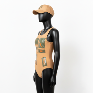 Traje de Baño Deportivo de Secado Rápido para Mujer, Color Caqui Oliva, Paneles con Parches, de Una Pieza, con Logotipo Personalizado - Product Image 3