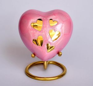 Handmade <b>Ceramic</b> Teardrop Pet Urn Pink Heart Design for <b>Dogs</b> Durable Memorial Casket - Product Image 1