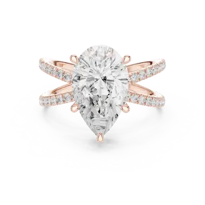 Bague de fiançailles en diamant de laboratoire taille poire, or massif 18 carats, certifiée IGI, VVS E-F, à double sangle croisée, bijoux fins pour femme - Product Image 5