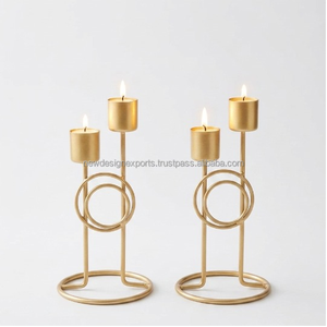 Modern Dual-Cup <b>Tealight</b> Holders – Set of 2 Tiered Matte Gold Wire Stands - Product Image 3