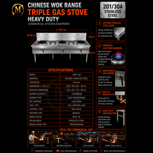 Estufa de gas triple de alta calidad para wok, de uso comercial, para cocinas industriales y restaurantes de gran escala, de proveedor malayo. - Product Image 6