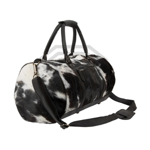 Bolsa de Viaje de Cuero Genuino de Piel de Vaca, Negra y Blanca, con Pelo, para Fin de Semana, Fabricada por Mayorista - Product Image 3