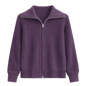 Veste en tricot zippée pour femme, texture côtelée douce, manches longues, col, style décontracté, légère, pour un usage quotidien - Product Image 1