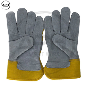 Guantes de Trabajo Industriales de Lona Amarilla Resistentes, con Refuerzo de Cuero en el Pulgar y la Palma, Correa de Muñeca Ajustable - Product Image 4