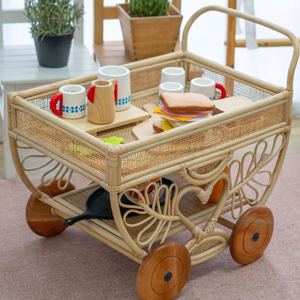 Best quality baby educational toys rattan drink trolley tea cart toy weaving play trolleys - Product Image 2