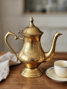 Vintage Brass Coffee Pot Engraved Middle Eastern Style Teapot Decorative Brassware Boho Kitchen Dining Table Decor Classic - Product Image 6