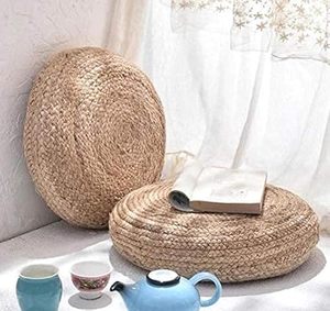 Customised Round Water Hyacinth Ottoman <b>Stool</b> Handcrafted Woven Accent Piece for Seating Side <b>Table</b> and Natural Living Room - Product Image 1