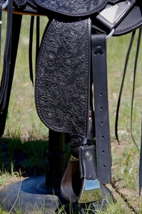 Handmade New Genuine <b>Leather</b> Western Black Floral <b>Tooling</b> Horse Saddle Portable Riding Dressage Custom Package Made in india - Product Image 4
