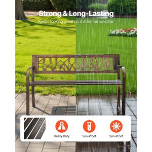 Banc de patio extérieur de 50 pouces avec structure en acier au carbone et dossier à motif floral en PVC, accoudoirs à bords arrondis, résistant aux intempéries - Product Image 2